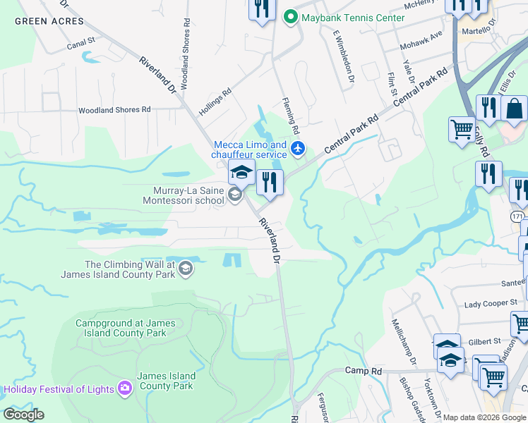 map of restaurants, bars, coffee shops, grocery stores, and more near 688 Riverland Drive in Charleston