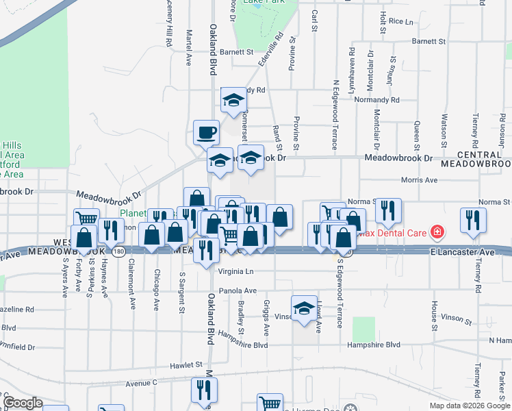 map of restaurants, bars, coffee shops, grocery stores, and more near 2500 Rand Street in Fort Worth