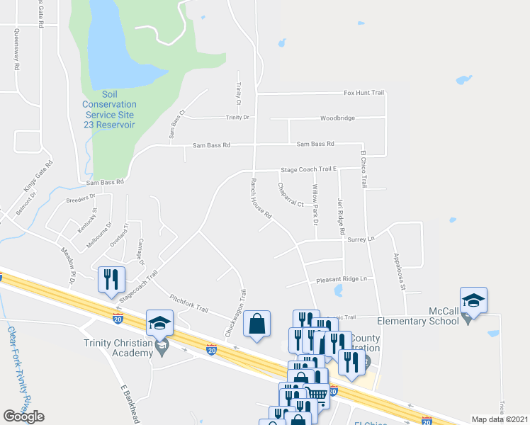 map of restaurants, bars, coffee shops, grocery stores, and more near 631 Ranch House Road in Willow Park
