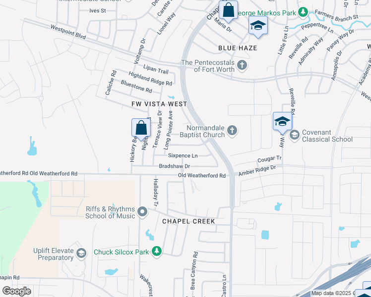 map of restaurants, bars, coffee shops, grocery stores, and more near 10433 Unity Drive in Fort Worth