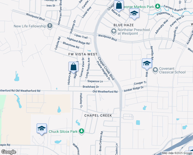 map of restaurants, bars, coffee shops, grocery stores, and more near 10433 Unity Drive in Fort Worth