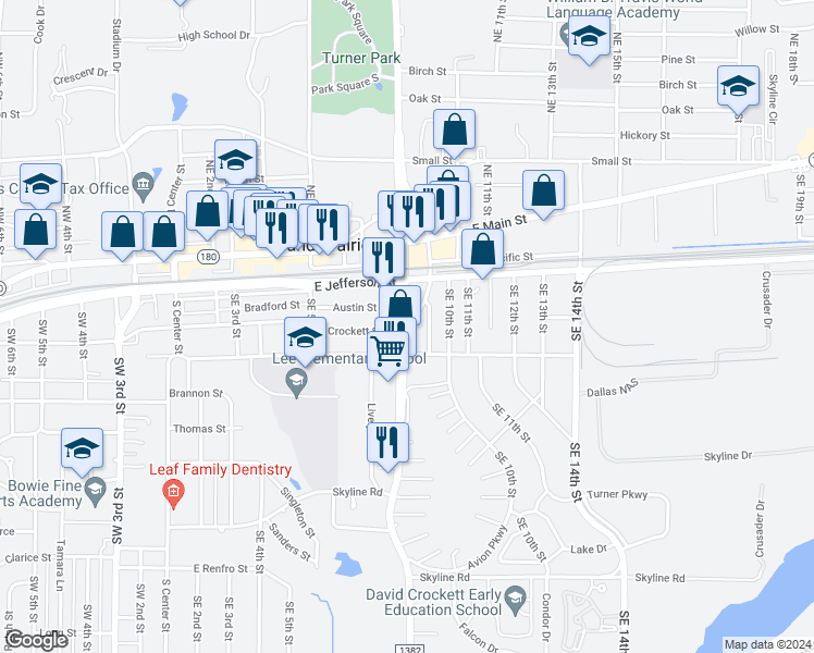 map of restaurants, bars, coffee shops, grocery stores, and more near Beltline Road in Grand Prairie
