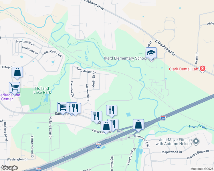 map of restaurants, bars, coffee shops, grocery stores, and more near 218 Cardinal Court in Weatherford