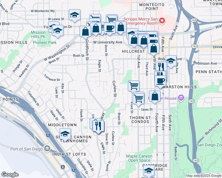 map of restaurants, bars, coffee shops, grocery stores, and more near 540 Otsego Drive in San Diego