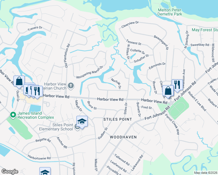 map of restaurants, bars, coffee shops, grocery stores, and more near 744 Waterloo Street in Charleston