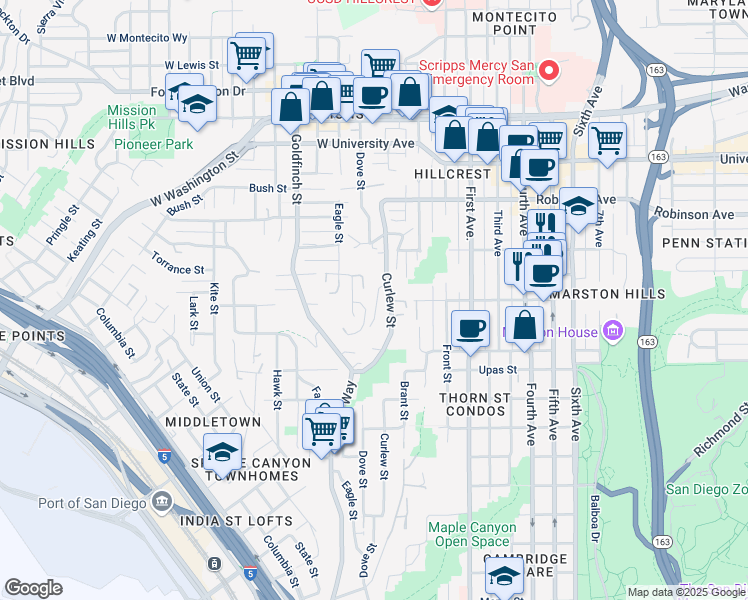 map of restaurants, bars, coffee shops, grocery stores, and more near 540 Otsego Drive in San Diego