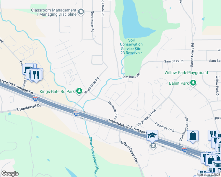 map of restaurants, bars, coffee shops, grocery stores, and more near 140 Breeders Drive in Willow Park