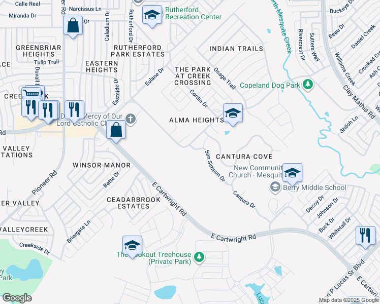 map of restaurants, bars, coffee shops, grocery stores, and more near 2005 San Simeon Drive in Mesquite
