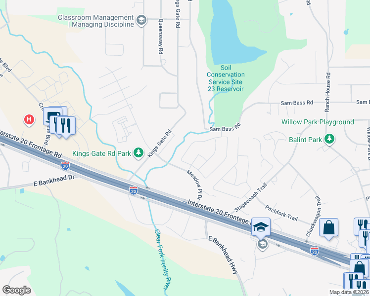 map of restaurants, bars, coffee shops, grocery stores, and more near 133 Breeders Drive in Willow Park
