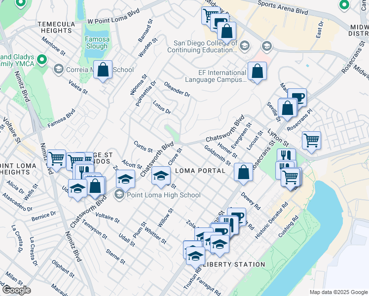map of restaurants, bars, coffee shops, grocery stores, and more near 2675 Clove Street in San Diego