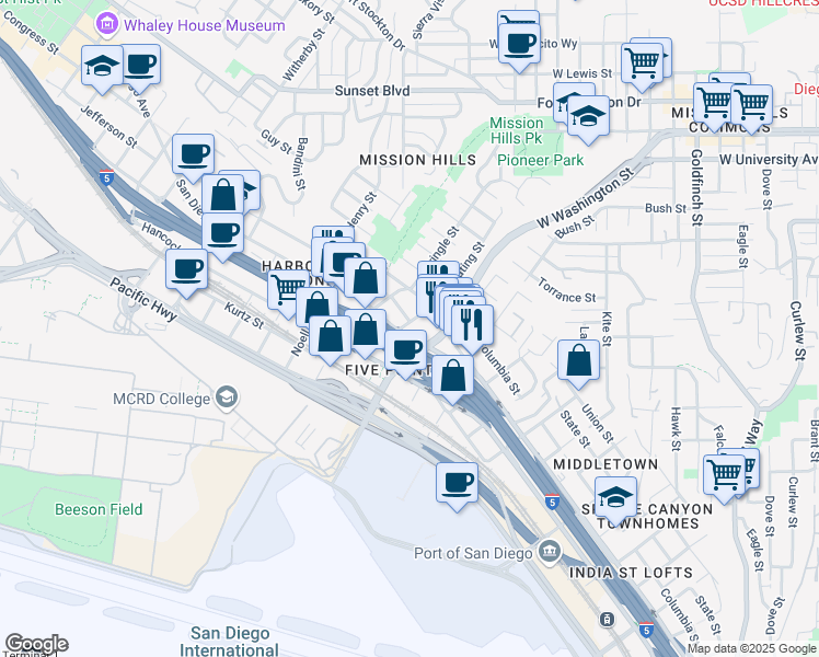 map of restaurants, bars, coffee shops, grocery stores, and more near 1748 San Diego Avenue in San Diego