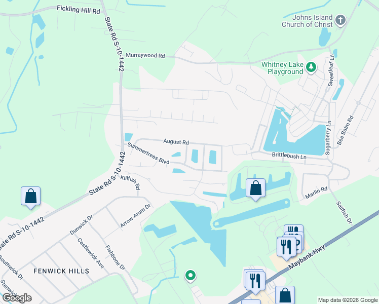map of restaurants, bars, coffee shops, grocery stores, and more near 1166 Hazymist Lane in Johns Island