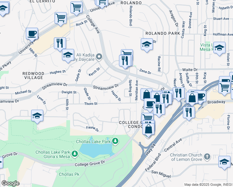 map of restaurants, bars, coffee shops, grocery stores, and more near 3451 Hasty Street in San Diego