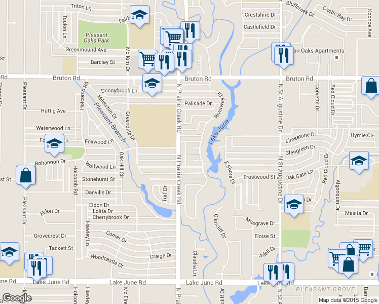 map of restaurants, bars, coffee shops, grocery stores, and more near 1867 Riverway Circle in Dallas