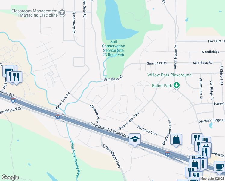 map of restaurants, bars, coffee shops, grocery stores, and more near 191 Melbourne Drive in Willow Park