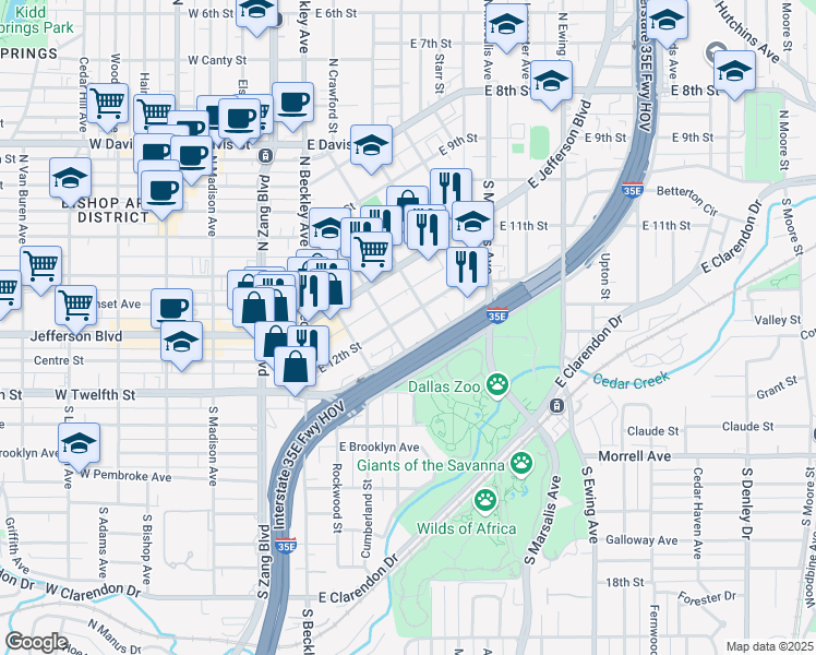 map of restaurants, bars, coffee shops, grocery stores, and more near 310 East 12th Street in Dallas