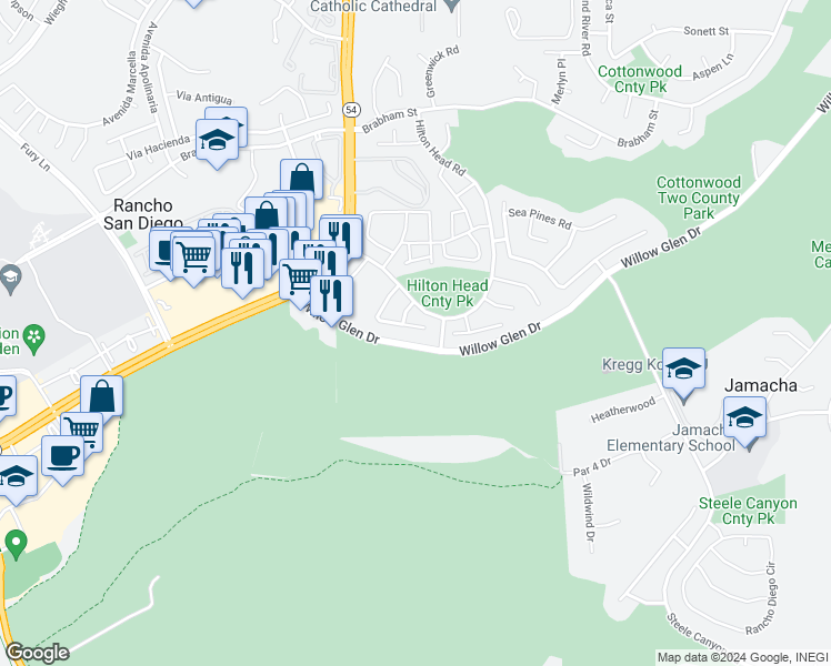 map of restaurants, bars, coffee shops, grocery stores, and more near 2576 Royal Saint James Drive in El Cajon