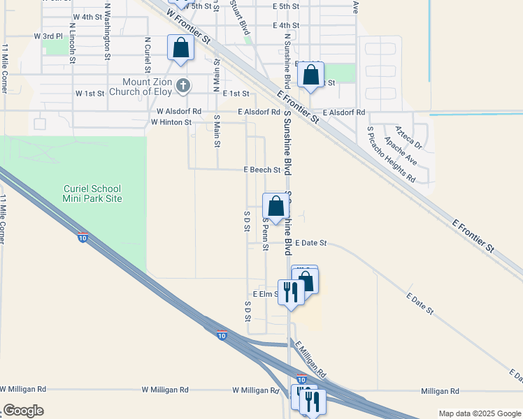 map of restaurants, bars, coffee shops, grocery stores, and more near 402 South Penn Street in Eloy