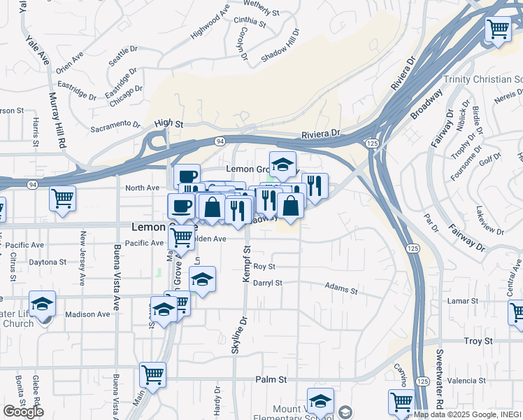 map of restaurants, bars, coffee shops, grocery stores, and more near 8026 Broadway in Lemon Grove