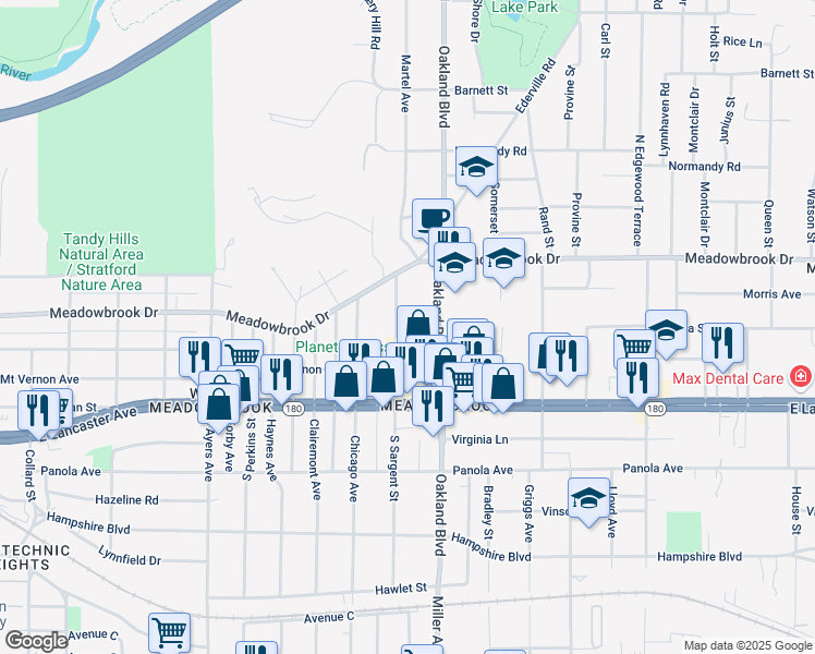 map of restaurants, bars, coffee shops, grocery stores, and more near 2509 Sargent St in Fort Worth