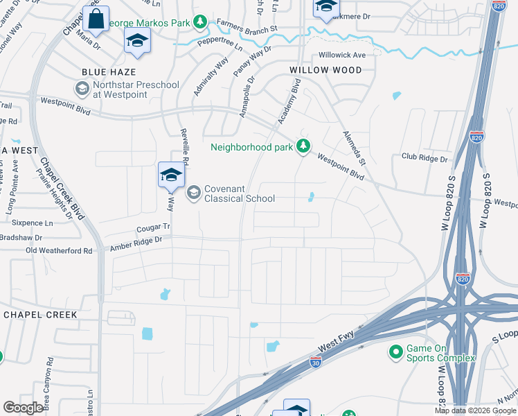 map of restaurants, bars, coffee shops, grocery stores, and more near 9601 Oldwest Trail in Fort Worth