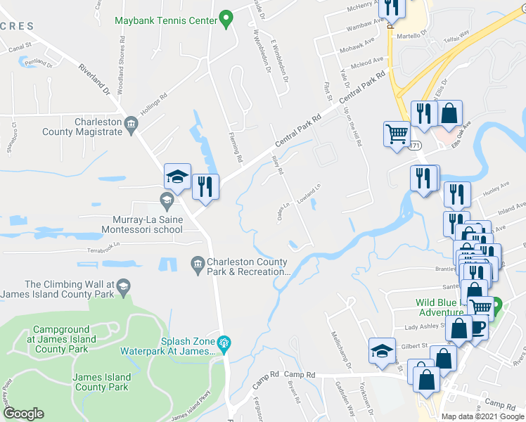map of restaurants, bars, coffee shops, grocery stores, and more near 683 Riley Road in Charleston