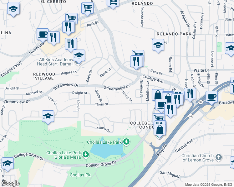 map of restaurants, bars, coffee shops, grocery stores, and more near 3441 Egan Street in San Diego