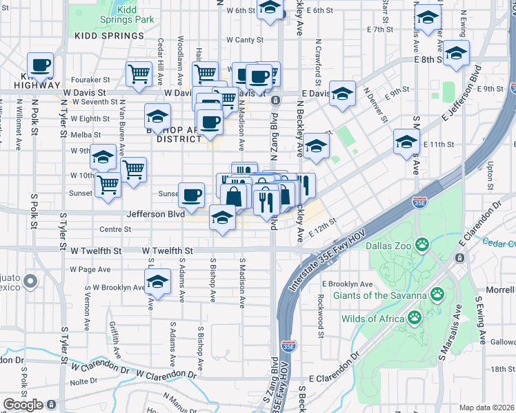 map of restaurants, bars, coffee shops, grocery stores, and more near in Dallas