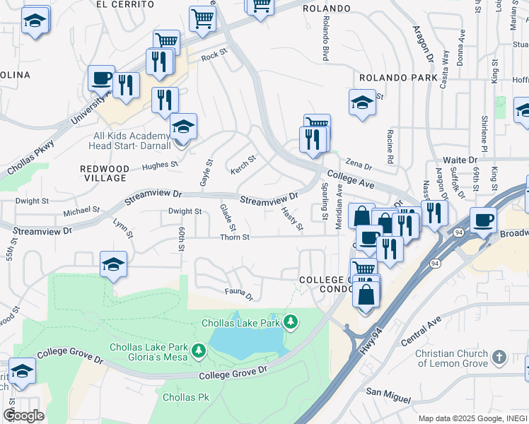 map of restaurants, bars, coffee shops, grocery stores, and more near 3441 Egan Street in San Diego