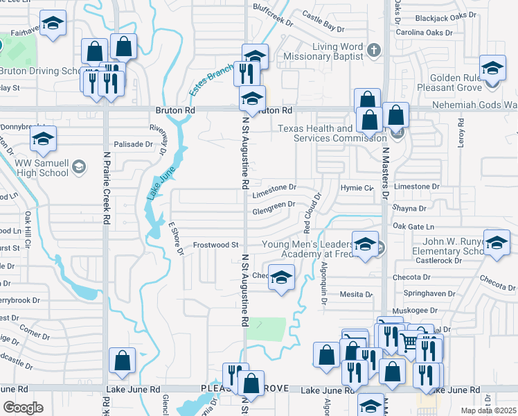 map of restaurants, bars, coffee shops, grocery stores, and more near 9621 Glengreen Drive in Dallas