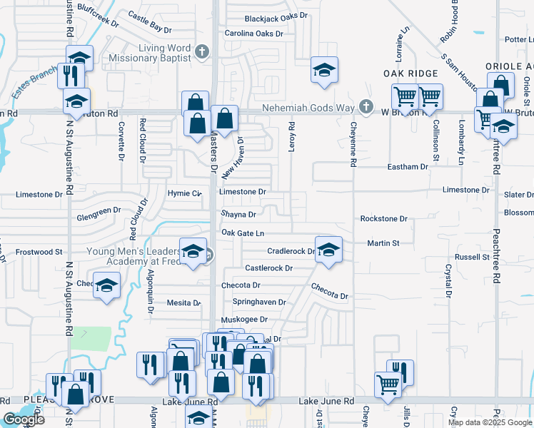 map of restaurants, bars, coffee shops, grocery stores, and more near 10332 Shayna Drive in Dallas