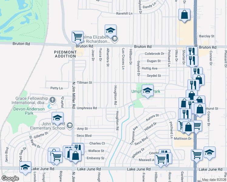 map of restaurants, bars, coffee shops, grocery stores, and more near 1811 Houghton Road in Dallas
