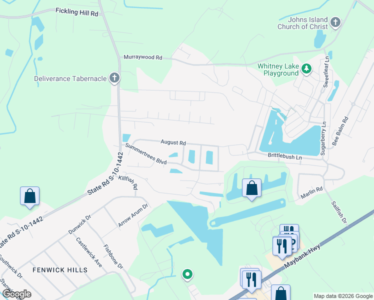 map of restaurants, bars, coffee shops, grocery stores, and more near 1162 Hazymist Lane in Johns Island