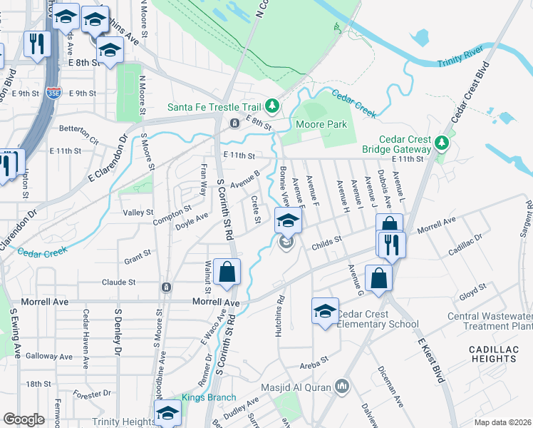 map of restaurants, bars, coffee shops, grocery stores, and more near 541 Faulk Street in Dallas