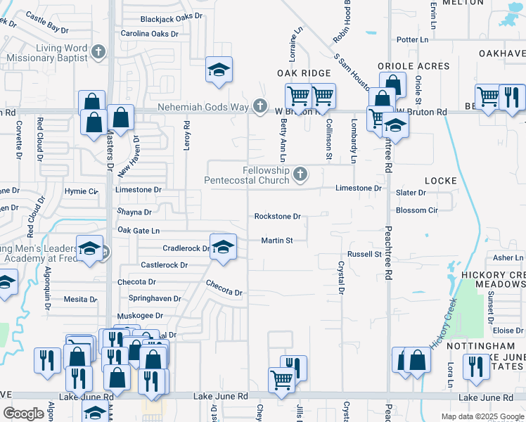 map of restaurants, bars, coffee shops, grocery stores, and more near 10923 Rockstone Drive in Balch Springs