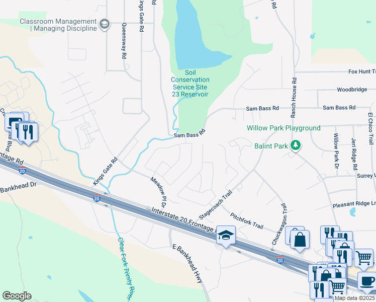 map of restaurants, bars, coffee shops, grocery stores, and more near 191 Melbourne Drive in Willow Park