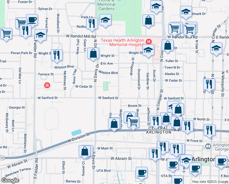 map of restaurants, bars, coffee shops, grocery stores, and more near 708 Magnolia Street in Arlington