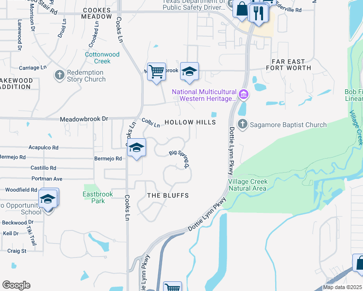 map of restaurants, bars, coffee shops, grocery stores, and more near 8168 Whitney Lane in Fort Worth