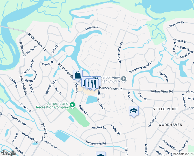 map of restaurants, bars, coffee shops, grocery stores, and more near 987 Harbor Oaks Drive in Charleston