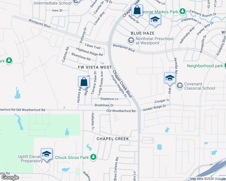 map of restaurants, bars, coffee shops, grocery stores, and more near 10424 Unity Drive in Fort Worth