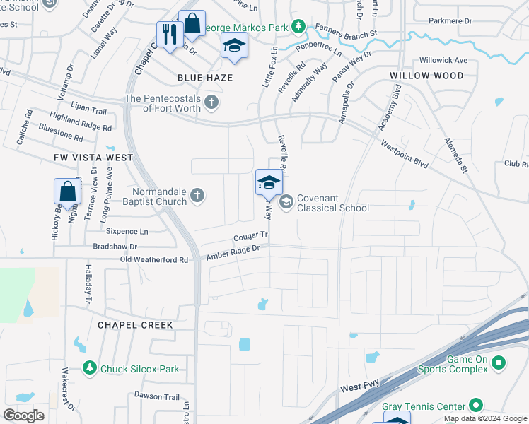 map of restaurants, bars, coffee shops, grocery stores, and more near 1708 Wind Star Way in Fort Worth