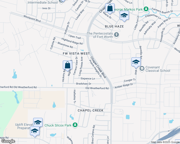 map of restaurants, bars, coffee shops, grocery stores, and more near 10428 Unity Drive in Fort Worth