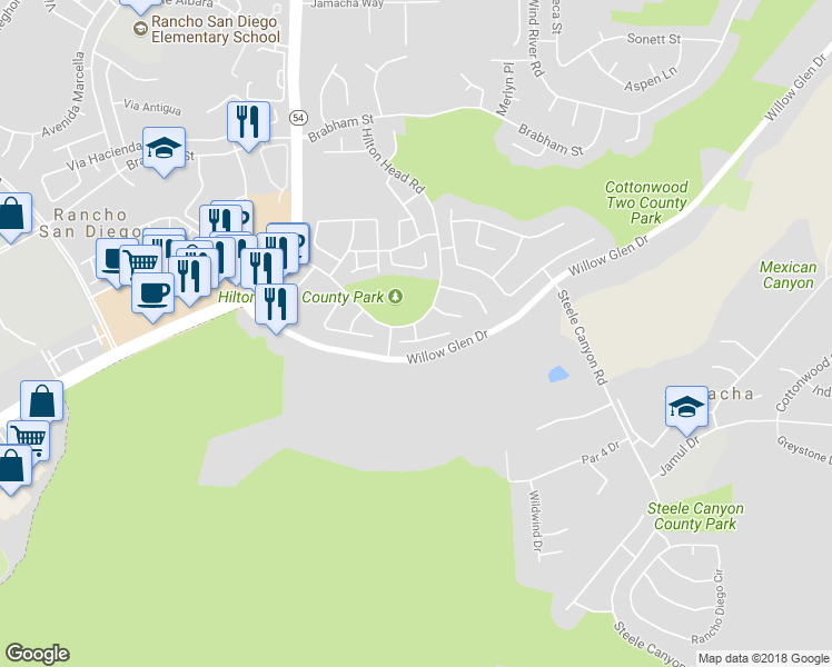 map of restaurants, bars, coffee shops, grocery stores, and more near Ln in El Cajon