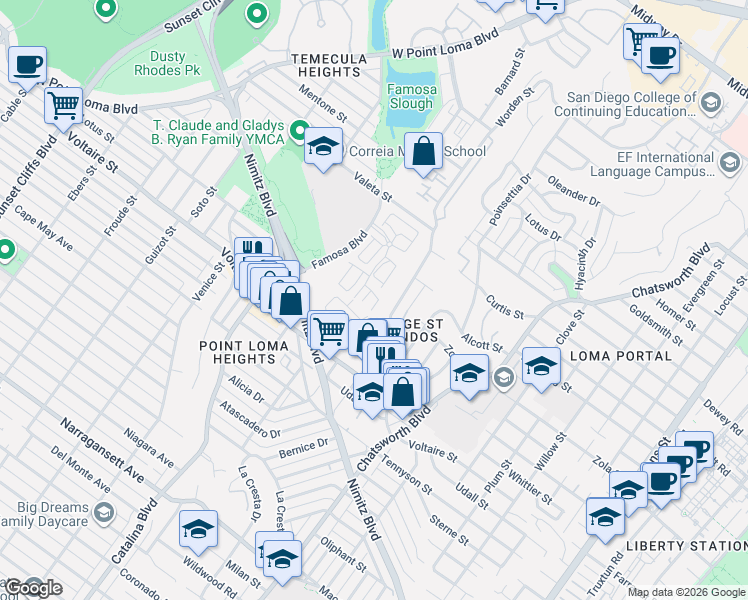 map of restaurants, bars, coffee shops, grocery stores, and more near 2313 Caminito Recodo in San Diego