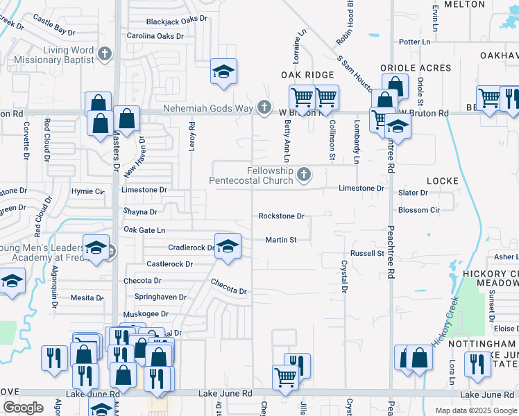 map of restaurants, bars, coffee shops, grocery stores, and more near 10923 Rockstone Drive in Balch Springs