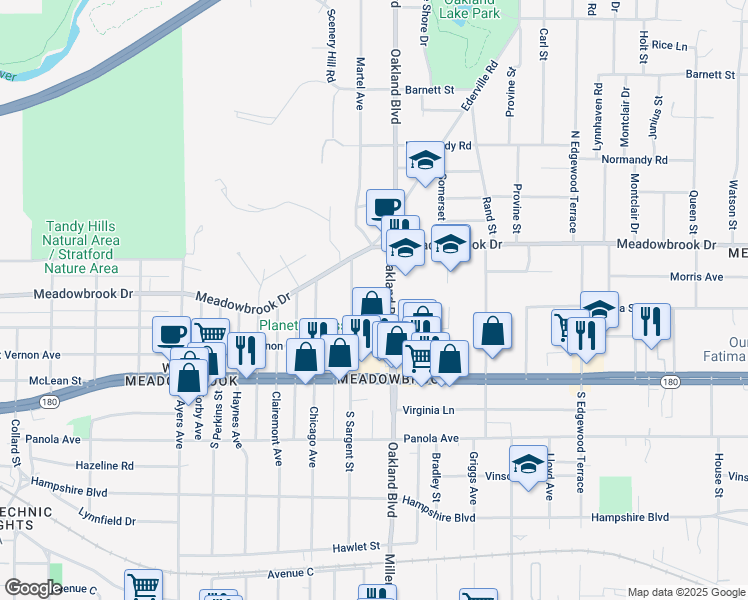 map of restaurants, bars, coffee shops, grocery stores, and more near 2509 Sargent Street in Fort Worth
