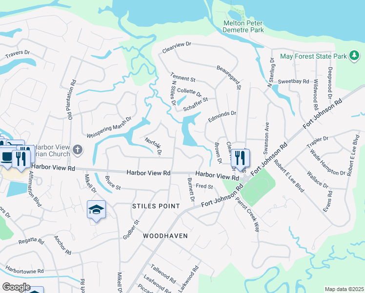 map of restaurants, bars, coffee shops, grocery stores, and more near 688 Ayers Drive in Charleston