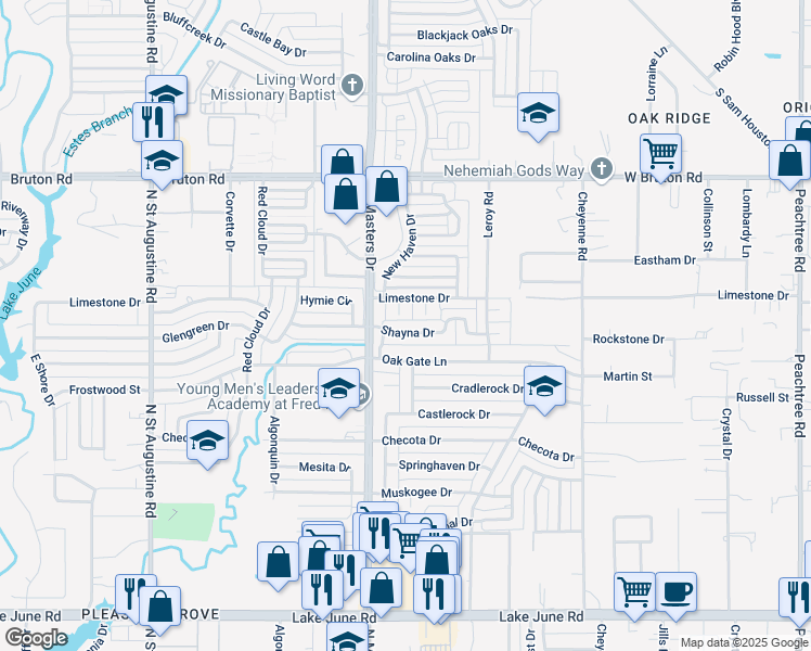 map of restaurants, bars, coffee shops, grocery stores, and more near 10242 Shayna Drive in Dallas