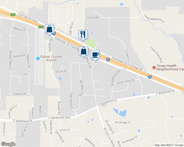 map of restaurants, bars, coffee shops, grocery stores, and more near 216 Annetta Road in Willow Park
