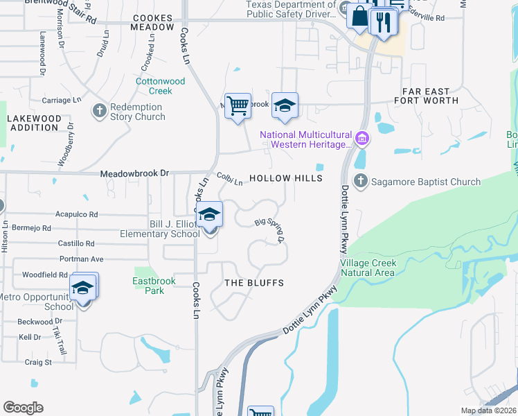 map of restaurants, bars, coffee shops, grocery stores, and more near 8128 Whitney Lane in Fort Worth